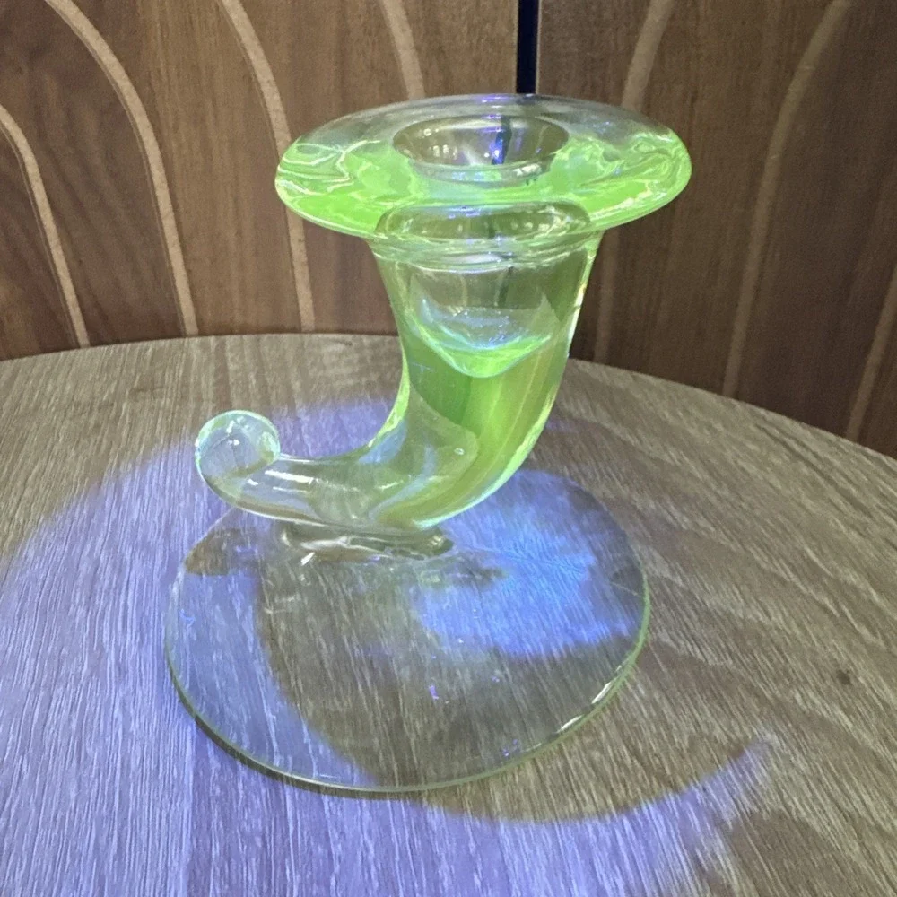 Vintage Clear Glass Cornucopia Candle Holder Candlestick Excellent Condition